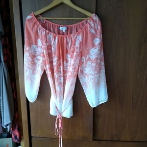 Jennifer Lopez Sheer Salmon blouse w/belt